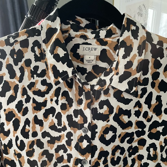 J Crew Factory Leopard Tie-Waist shirt dress in cotton poplin - Picture 5 of 9